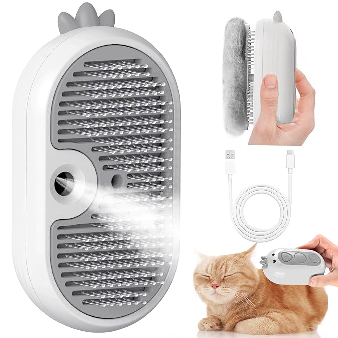 Cat Steam Brush with Release Button, 3 in 1 Rechargeable Pet Spray Water Comb by POIIOPY