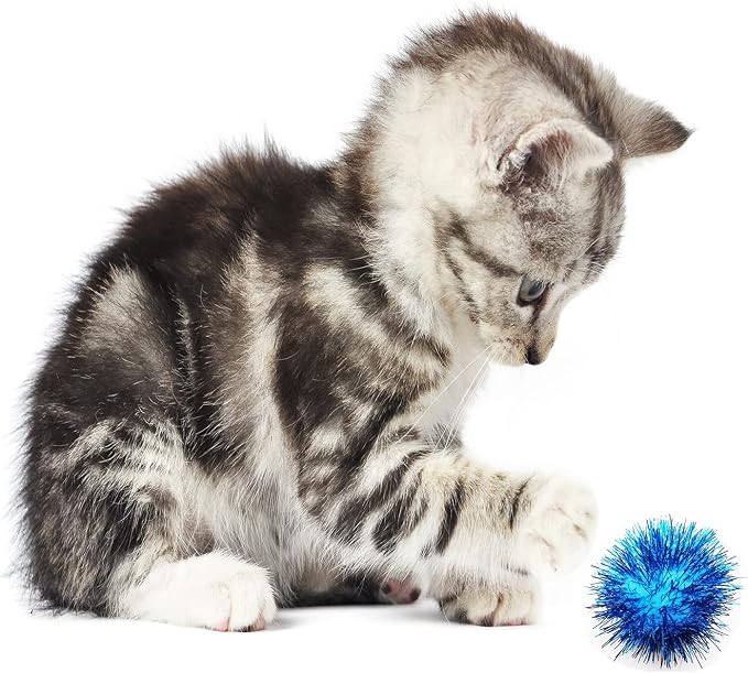 20 Pcs Assorted Color Flash Ball Cat's Favorite Toy Ball Tinsel Pom Poms Flash. - Image 4