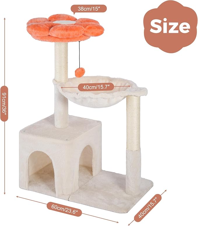 Flower Cat Tree 34" Scratching Post Small Cat Tower - Image 6