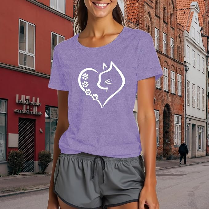 Cat Shirts for Women Cat Mom Tshirts Pet Lover Shirt Cats Paw Print Tee Tops - Image 5