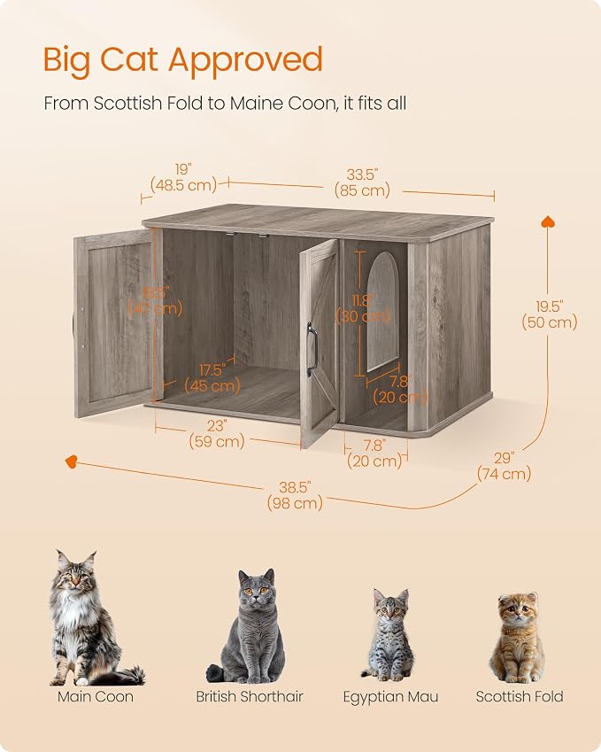 Feandrea Litter Box Enclosure, Modern Cat Litter Box Furniture Hidden, Front - Image 5