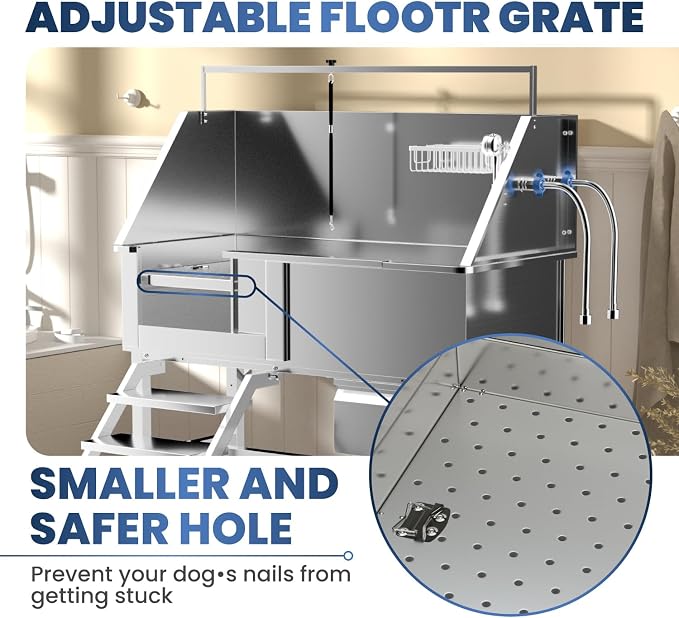 46" Dog Wash Station, 304 Stainless Steel, Side Stair, 440 lb - Image 4