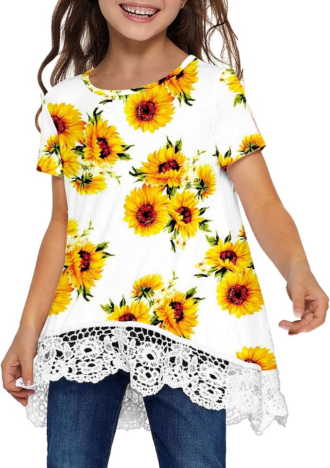 storeofbaby Girls Casual Tunic Tops Short Sleeve Loose Soft Blouse T-Shirt - Image 2