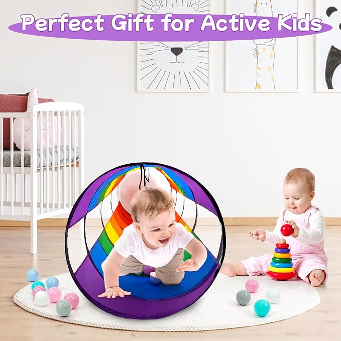 Kids Play Tunnel for Toddlers, Large 21" Colorful Rainbow Pop Up Crawl Through - Image 7