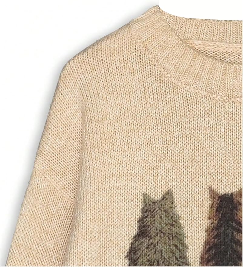 WDIRARA Women's Cat Graphic Sweater Long Sleeve Crew Neck Knit Tops Casual - Image 3