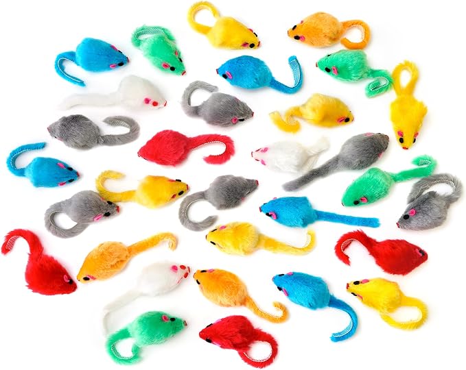 CHIWAVA 60PCS 4.1'' Furry Cat Toy Mice Rattle Small Mouse Kitten Interactive - Image 9