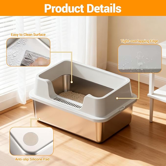 Stainless Steel Litter Box, XL Enclosed Cat Litter Boxes - Image 4