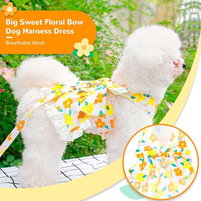 Dog Harness Dress Leash Set for Small Dog Summer Clothes Girl Female Puppy Cats - Image 4