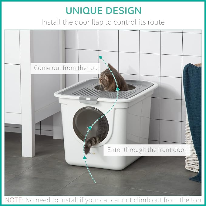 PawHut Cat Litter Box with Lid, Covered Kitty Litter Box with Front Entrance - Image 5