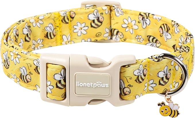 Lionet Paws Spring Dog Collar- Cute Bees Yellow Dogs Collar by lionetpaws