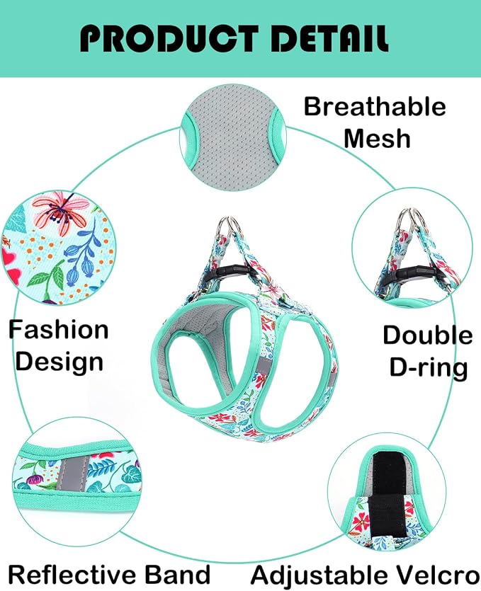 Moonpet Step in Dog Harness Leash Set- All Weather Reflective No-Pull Floral - Image 3