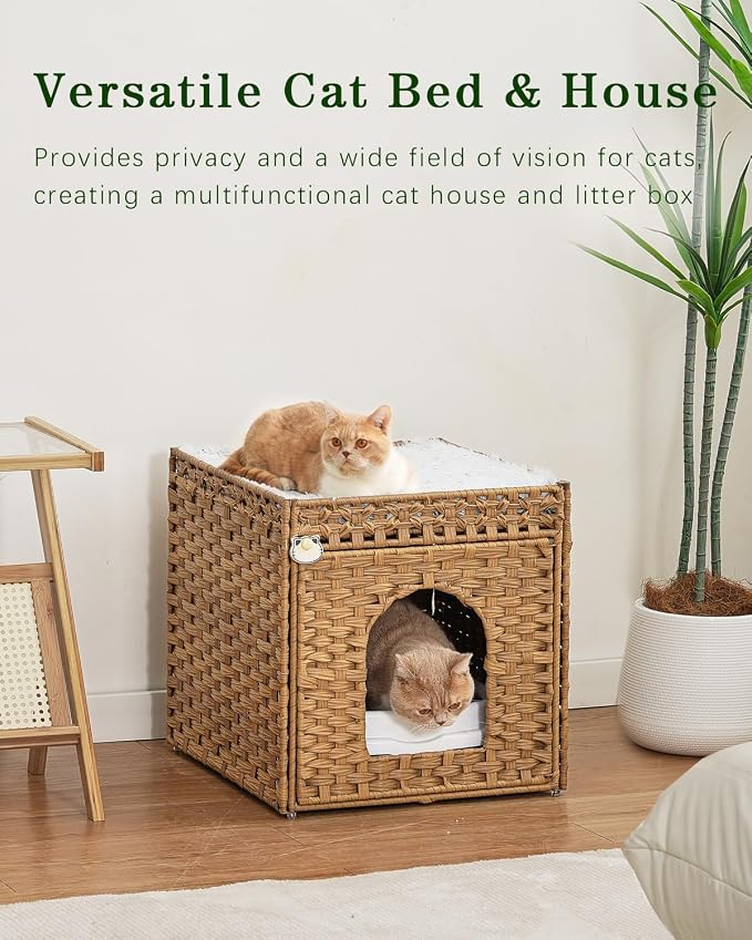 Cat Beds for Indoor Cats Extra Large Double Cat Cave Pet Cube, Handwoven Rattan - Image 7