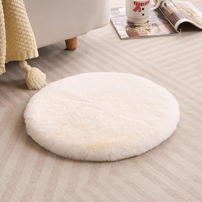 SHENGOCASE 2-Pack Round Faux Rabbit Fur Pet Bed Cushion Pad, 23.6 Inch - Image 2