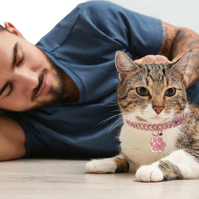 Hillban Cat Collar Diamond Chain Glitter Collar Walking Metal - Image 5