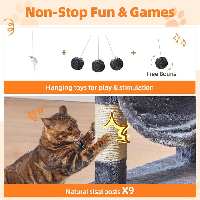 Taoqimiao Large Cat Tree，73-Inch Cat Tree Tower - Image 6