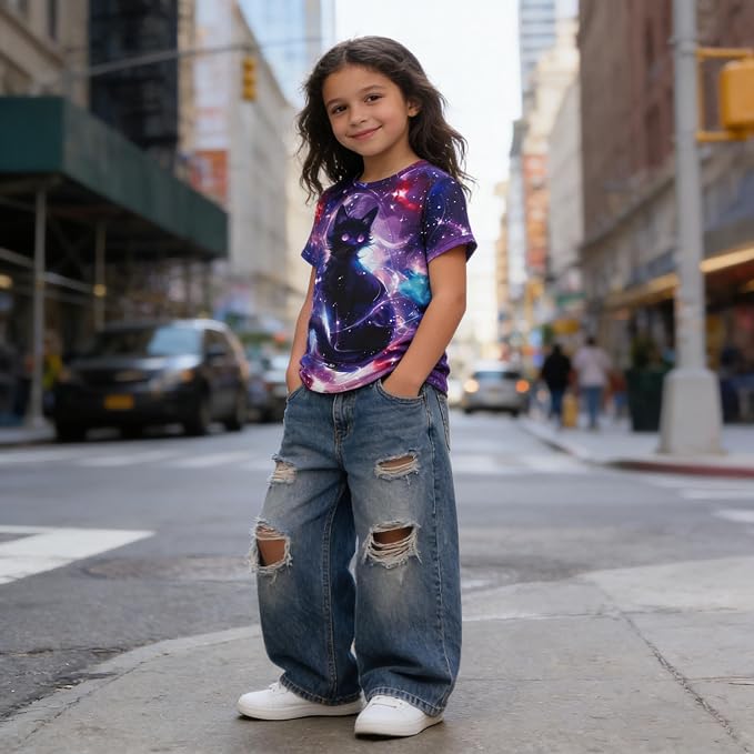 Funnycokid Girls Shirts Cat T Shirt Size 5-12 Clothes - Image 5