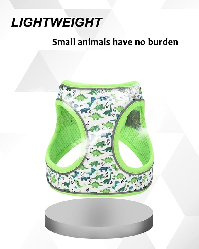 XS Green Dinosaur Pattern Dog Harness and Leash Set, No Escape Puppy Harnesses - Image 3