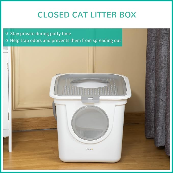 PawHut Cat Litter Box with Lid, Covered Kitty Litter Box with Front Entrance - Image 4