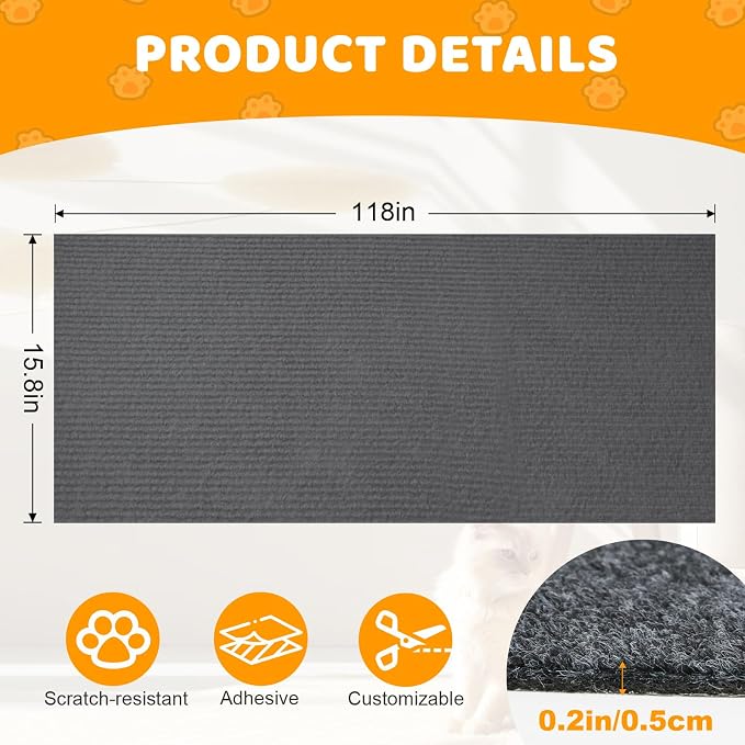 Cat Scratching Mat Self-Adhesive, DIY Climbing Cats Scratching Carpet - Image 3
