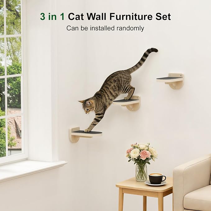 Cat Wall Shelves, 3 in 1 Cat Wall Furniture Set - Image 5
