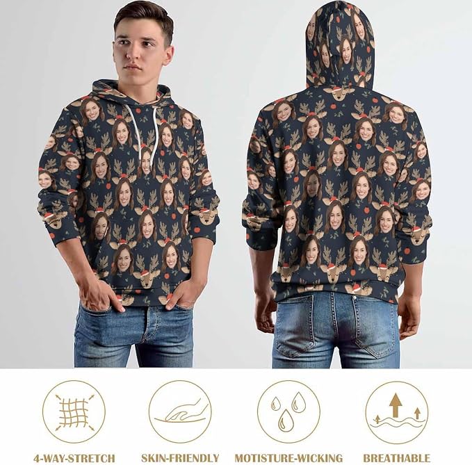 Artsadd Custom Face Unisex athletic Pockets Sweatshirt Loose Hoodie Custom - Image 7