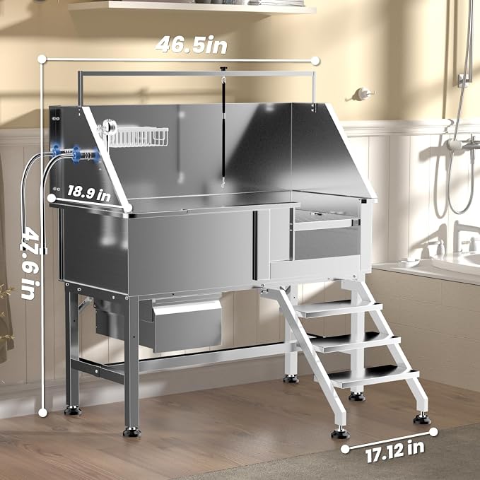 46" Dog Wash Station, 304 Stainless Steel, Side Stair, 440 lb - Image 6