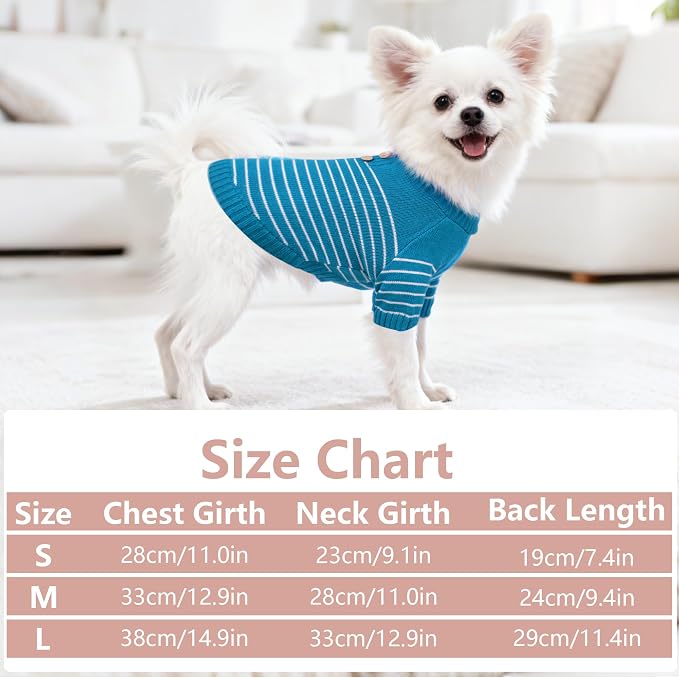 Dog Knitted Sweater with Wooden Buttons Cozy Pet Striped Winter Clothes - Image 2