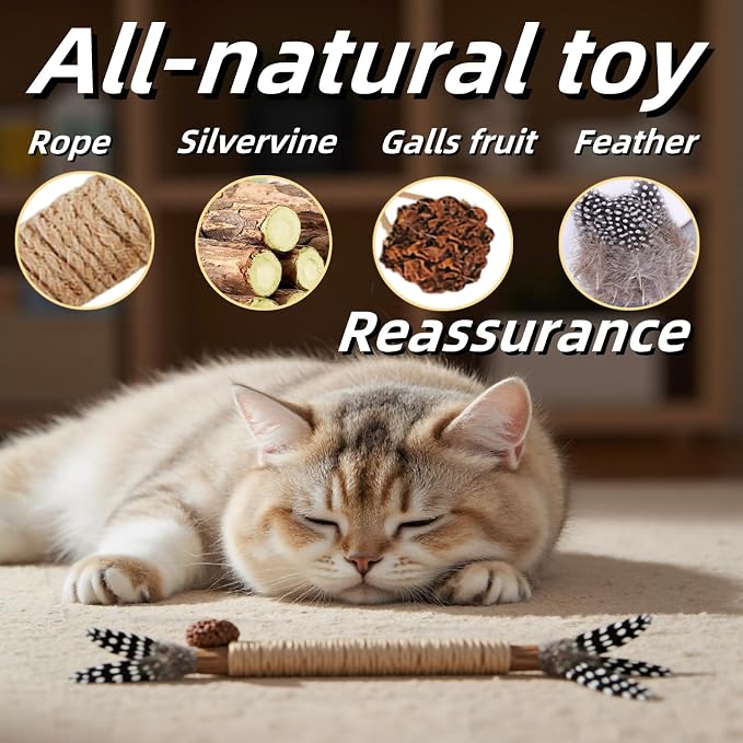 Cat Toys, 3 Pack Silvervine Cat Feather Toy Kitten Chew Stick Catnip Treat - Image 3