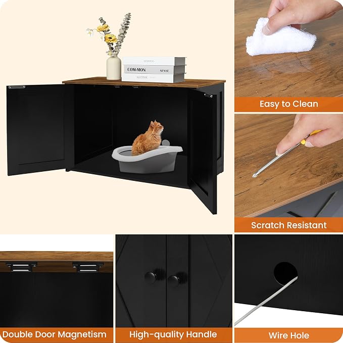 Dwanton Litter Box Enclosure, Cat Litter Box Furniture Hidden, Reversible - Image 5