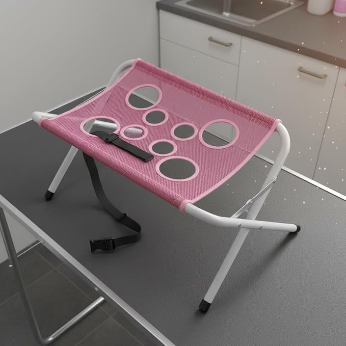 Grooming Pet Grooming Stand Bathing with Foldable Metal Tube Frame Quick Dry Mesh Support Securing Strap Suitable for pet Washing Care, Pink - Image 7