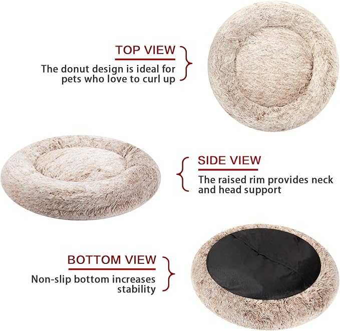 Bedfolks Calming Donut Dog Bed, 45 Inch Round Plush Bed - Image 4