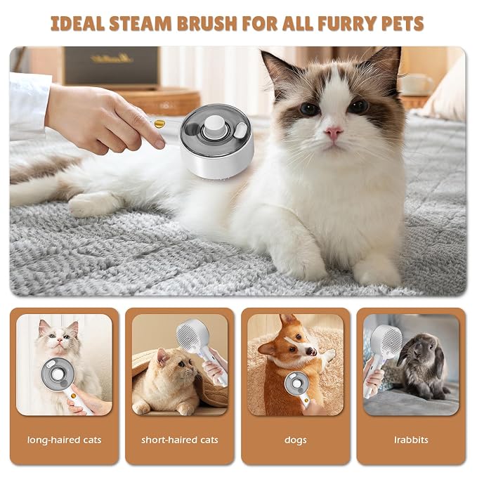 Cat Steam Brush, Cat Brushes for Indoor Cats, 4 In 1Spritz Spray Defur Comb - Image 7