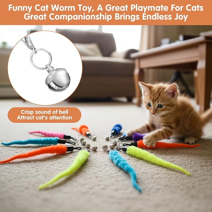 10 PCS Cat Toy Worm Refills, Soft Cat Worm Toys Interactive Cat Wand - Image 4