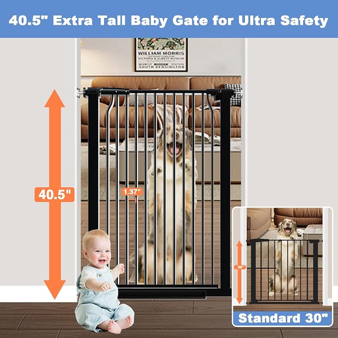 40.5" Extra Tall Baby Gate for Stairs, 29.5"-40.5" Extra Wide Dog Gate Indoor - Image 2