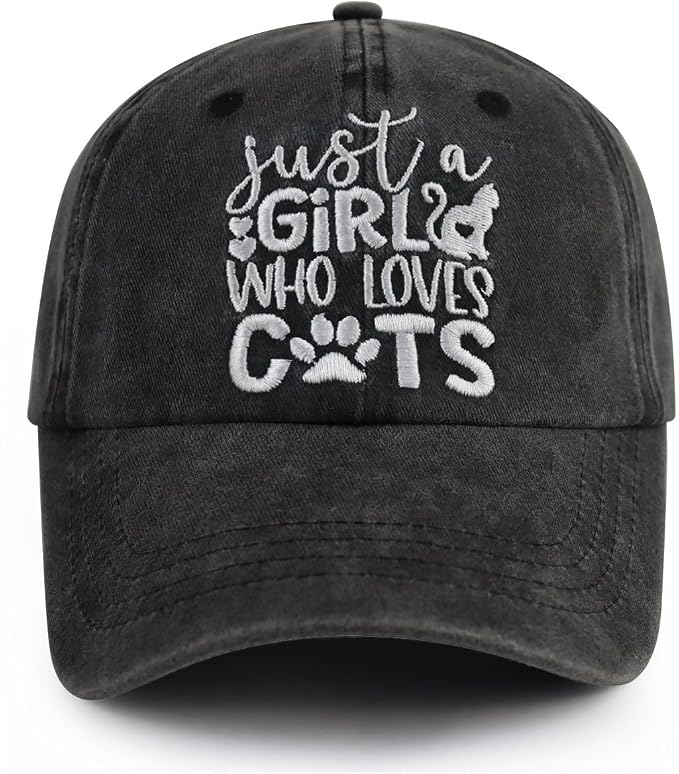 Just a Girl Who Loves Cats Hat for Women, Funny Adjustable Embroidered Cat Mom by Kpainath