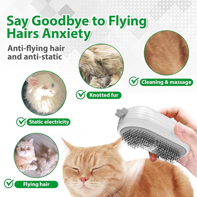 Cat Steam Brush with Release Button, 3 in 1 Rechargeable Pet Spray Water Comb - Image 2