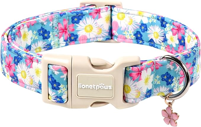 Lionet Paws Floral Dog Collar- Cute Spring Wildflowers Daisy Forget Me Not Dog by lionetpaws