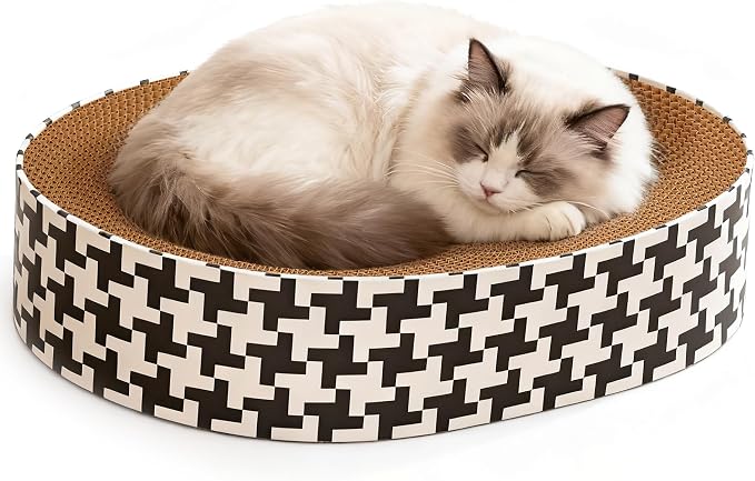 2-in-1 Oval Cat Scratcher Bed Cardboard Bed Lounge, Durable Cat Scratch Pad - Image 5