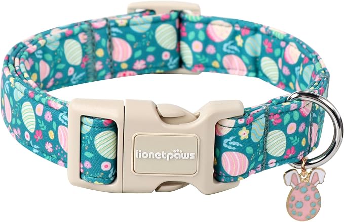 Lionet Paws Easter Dog Collar- Cute Colorful Eggs Green Dog Collars by lionetpaws