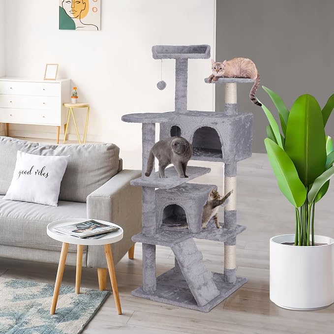 ZENY 54 inches Cat Tree with Sisal-Covered Scratching Posts and 2 Plush Rooms - Image 8