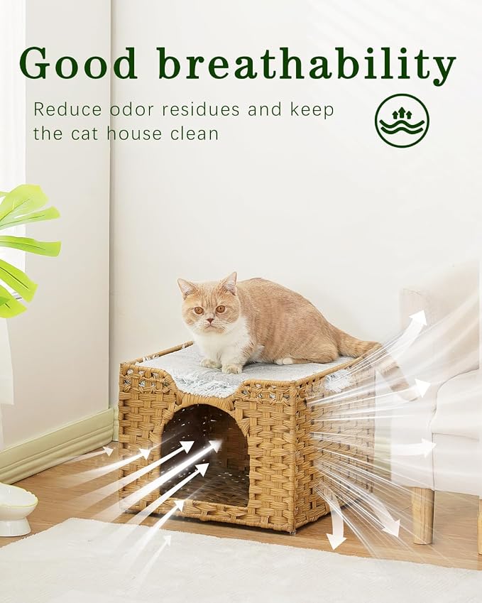 Cat Beds Indoor Kitten House, Handwoven Rattan Cat Cave Pet Cube, Large Cat - Image 3