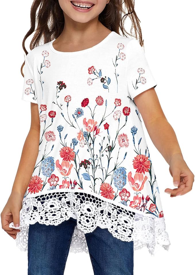 storeofbaby Girls Casual Tunic Tops Short Sleeve Loose Soft Blouse T-Shirt - Image 2
