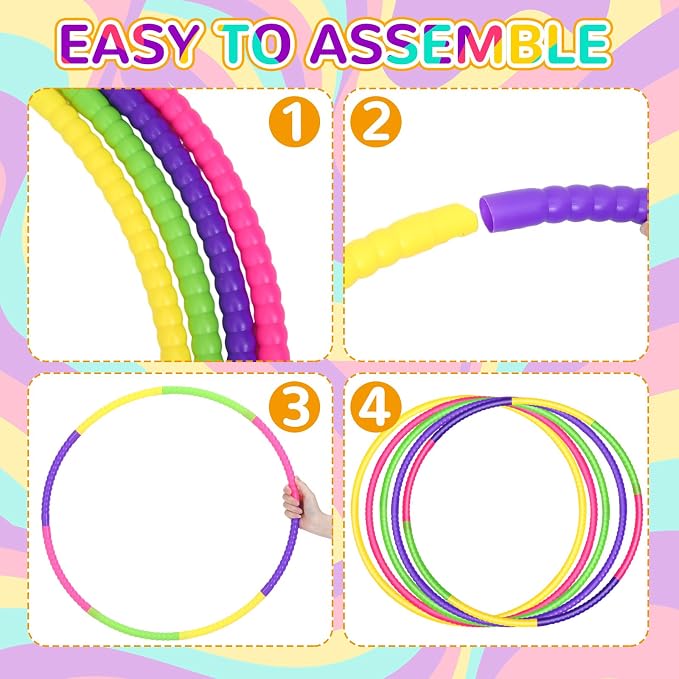 Sratte 12 Pcs Toy Hoop for Kid Detachable Adjustable Toy Hoop Colored Hoop - Image 4