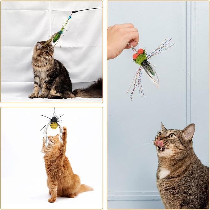 Cat Insect Feather Toys Replacement Cat Toy Wand Refills, 6 Pieces Natural - Image 3