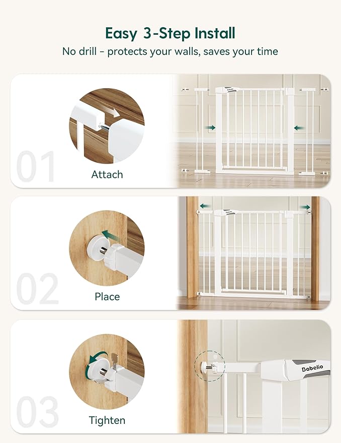 Babelio Baby Gate, 29-48 Inch Auto Close Pet Gate PressGuard P7, Easy Install - Image 5