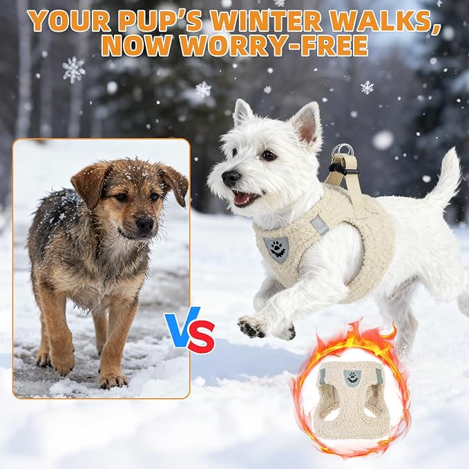 KOOLTAIL Plush Small Dog Harness and Leash Set, Warm Fleece No Pull Puppy Vest - Image 8