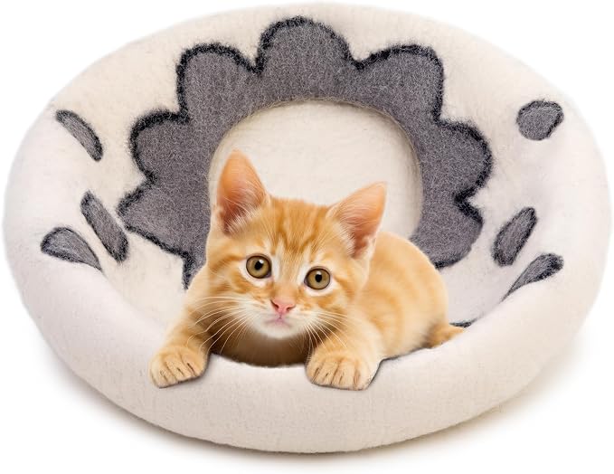 Woolygon Premium Felt Cat Cave Bed – Wool Kitty Beds Handcrafted Kitten Caves - Image 3