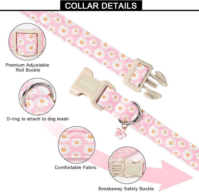 Lionet Paws Floral Dog Collar- Cute Daisy Pink Dog Collars - Image 3
