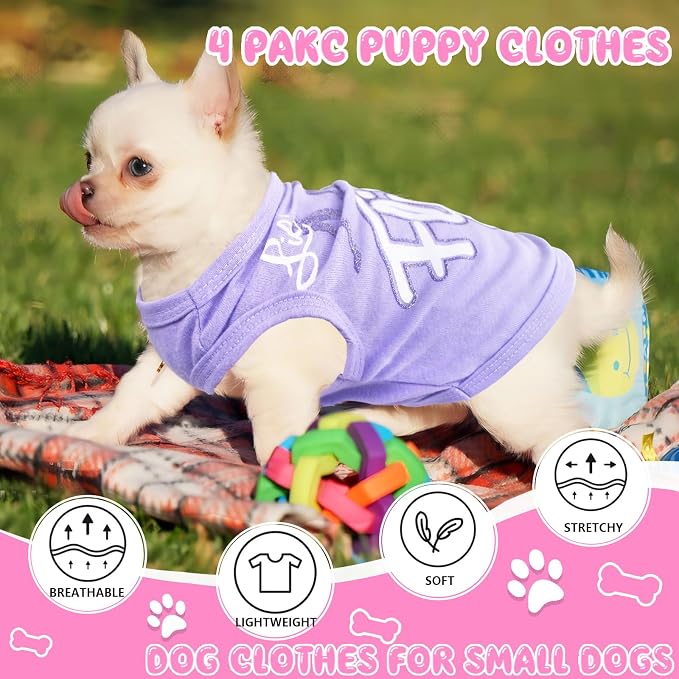 4 Pieces Dog Clothes for Small Dogs Girl Summer Soft Puppy Clothes Cute - Image 2