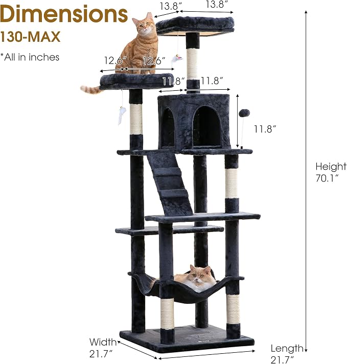 MWPO 70.1-Inch Large Cat Tree, Plush Cat Condo - Image 7